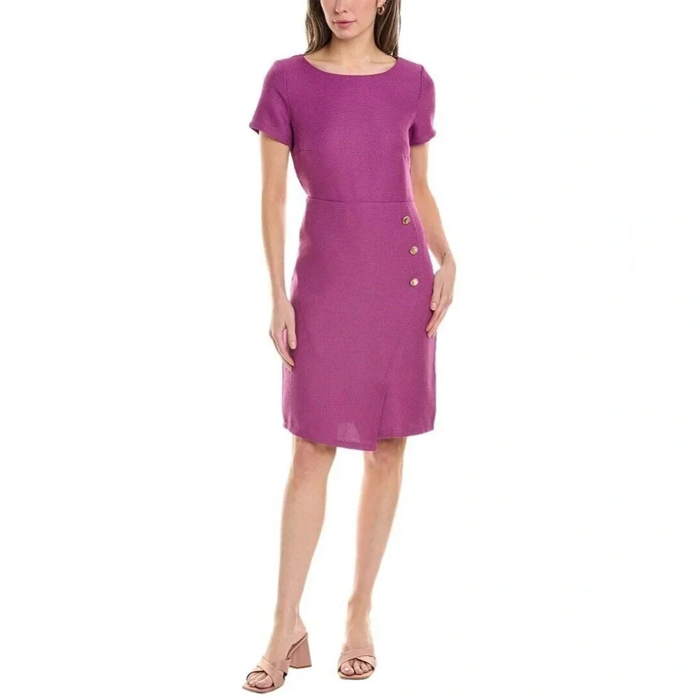 Tahari ASL Side Button Bouncle’ Sheath Dress in Orchid